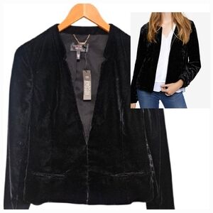 NEW! VICTORIA'S SECRET Black Velvet Collarless Nothched Blazer Jacket 10.